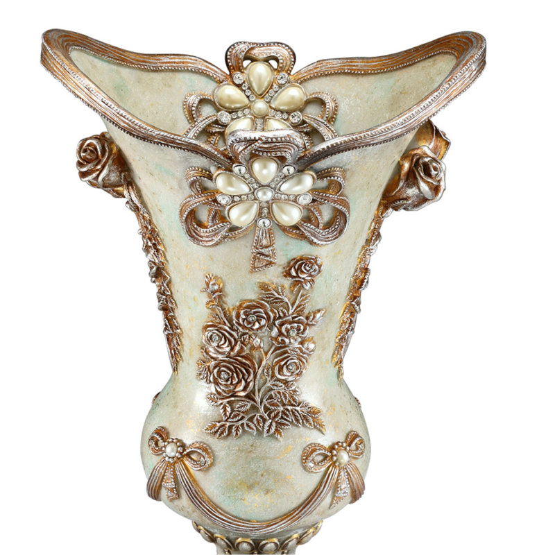 Vintage Rose Polyresin Decorative Table Vase with Faux Pearls
