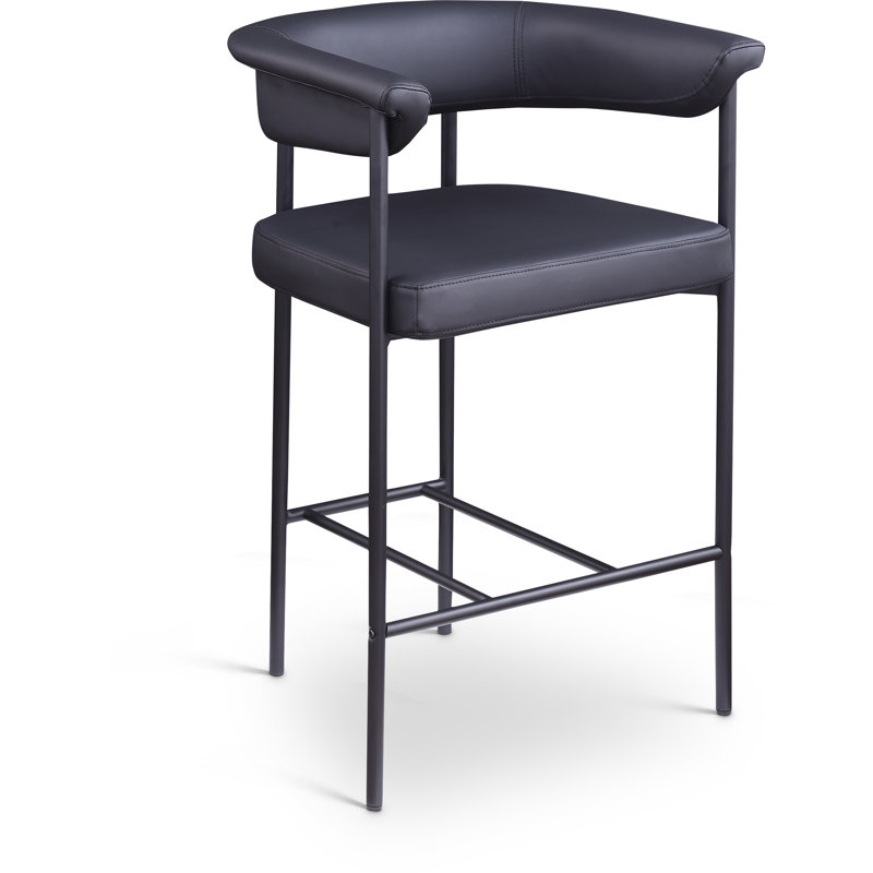 Tabouret de comptoir Malin, Cuir végétalien noir