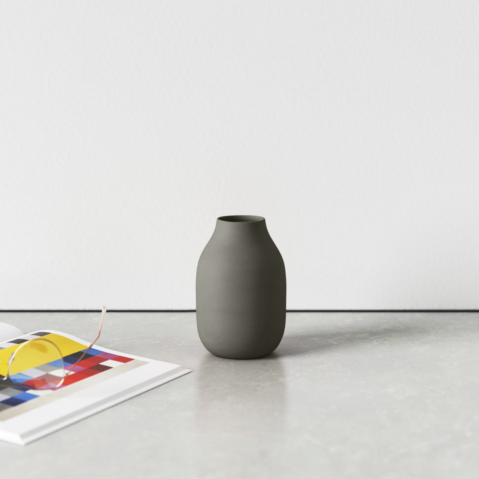 COLORA Porcelain Table Vase, Steel Gray, Overall Height - 7.87"