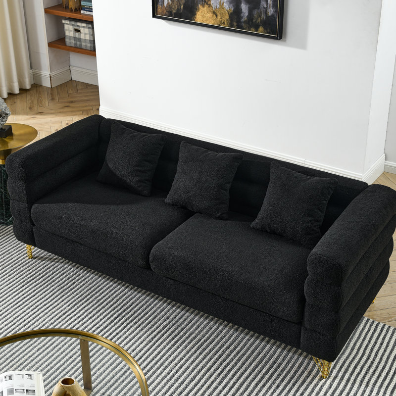 Canapé modulaire 3 places de 81 po en tissu noir avec coussins, idéal pour se détendre dans le salon, la chambre à coucher ou le bureau