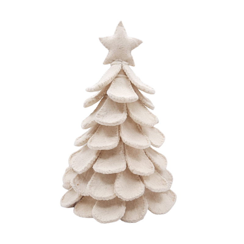 Handmade Cream Tabletop Christmas Tree in Hand Felted Wool, 14" H x 7.5" W x 7.5" D