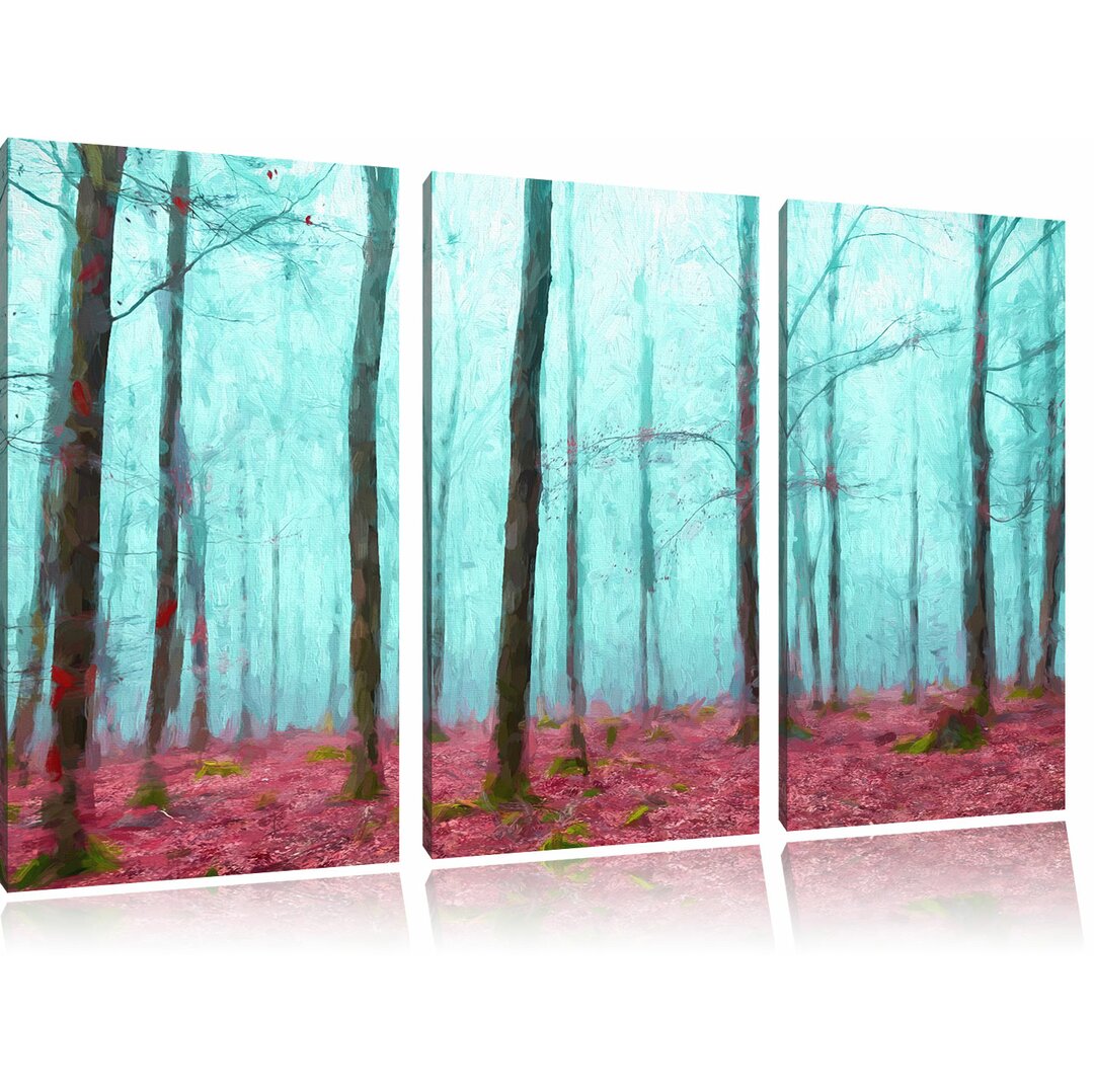 3-tlg. Leinwandbilder-Set „Abstrakter Wald“, Grafikdruck