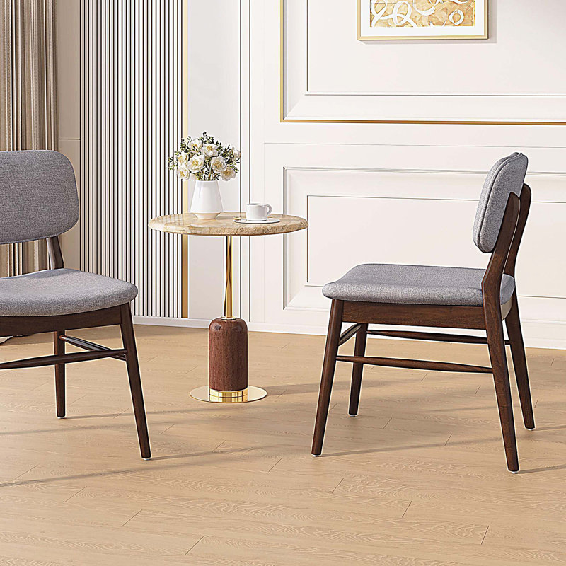 Chaise de salle à manger rembourrée avec structure en bois d'hévéa, ensemble de 2, Noyer, Gris clair
