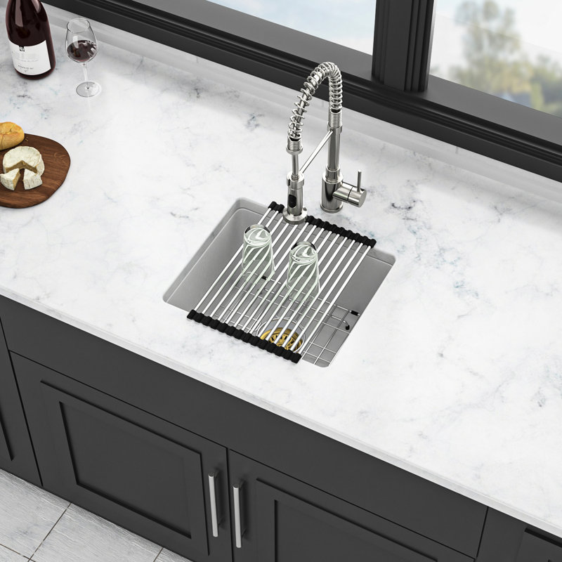17.98"x15.33" White Quartz Kitchen Sink - High End Undermount Design, Strong And , Smooth Surface Reduces Dirt, Comes With Drying Rack Installation Guide Granite Composite Material, Quiet Operation,