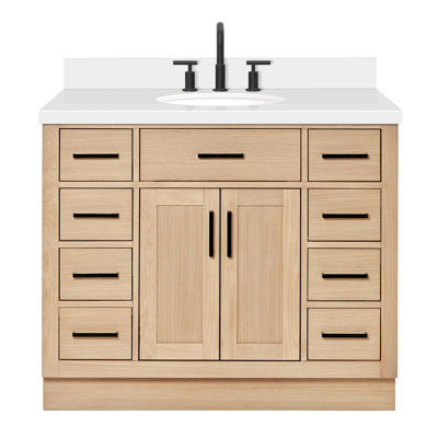 Tidworth 42'' Solid Wood Single Bathroom Vanity with 1.5'' White Quartz Top