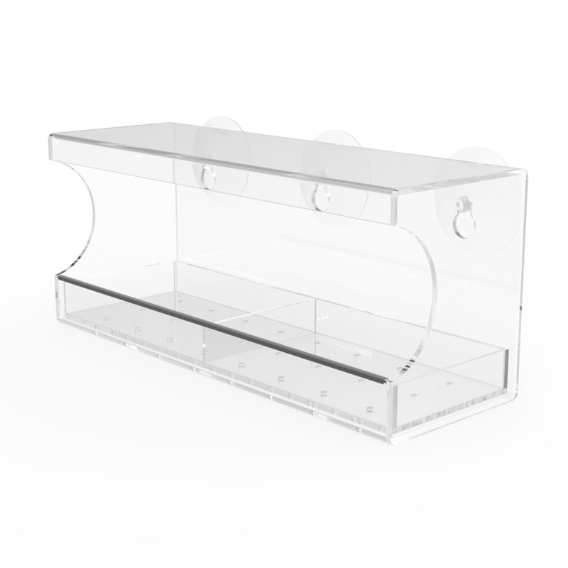 Clear Acrylic Window-Mounted Bird Feeder with Removable Tray