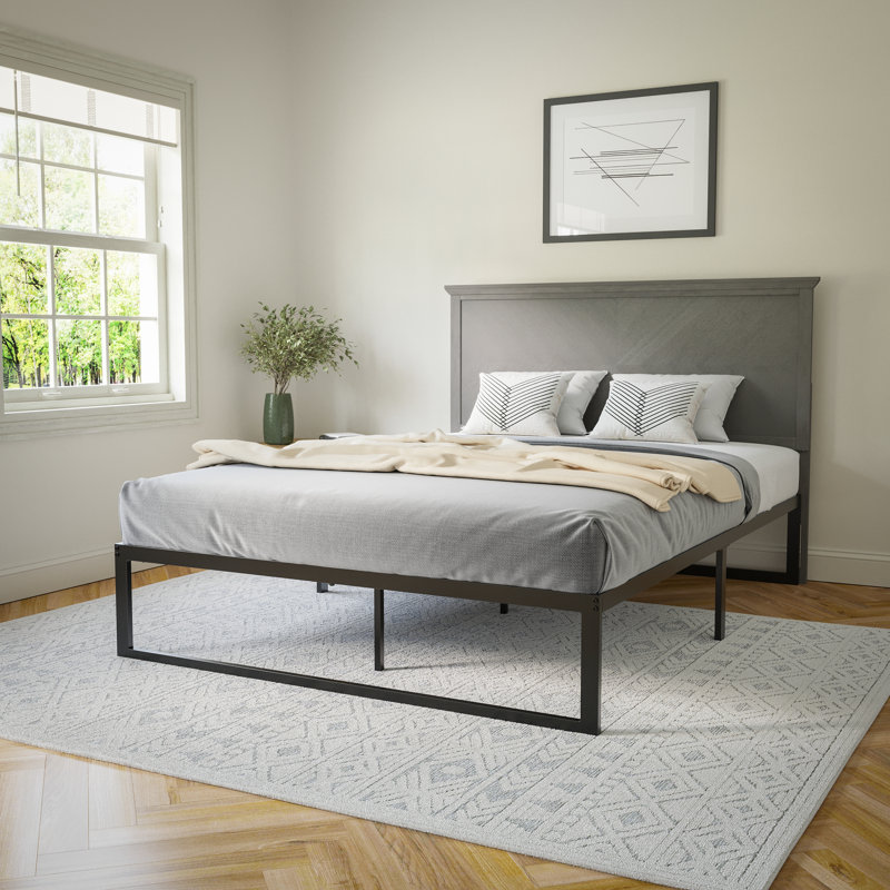 Culbert Herring Bone Solid Wood Adjustable Headboard for Universal Metal Bed Frame, Queen, Gray Wash