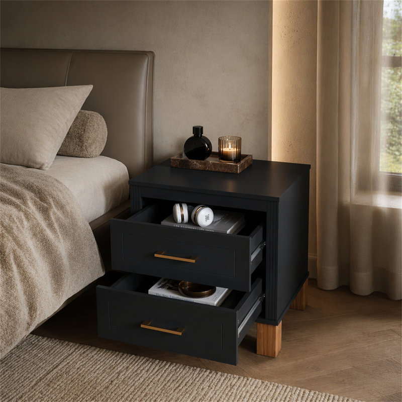 Table de chevet 2 tiroirs, Black
