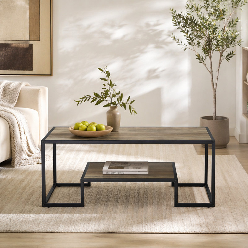 Table basse Idella, 17" H x 20" W x 45" D, Does Not Apply, Black / Black,Oak