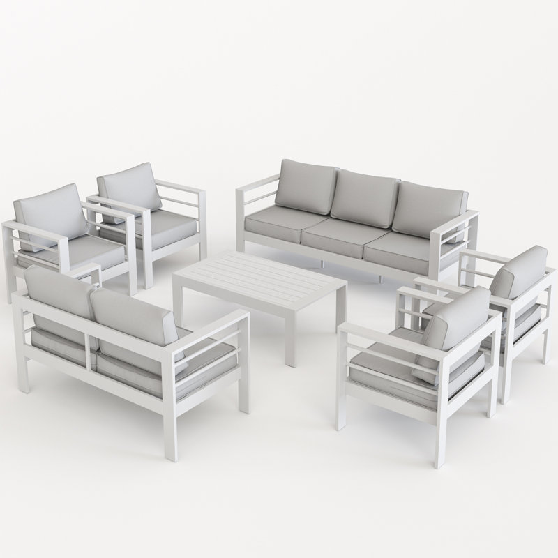 Ensemble de patio complet pour 9 personnes avec coussins, Blanc, Gris clair