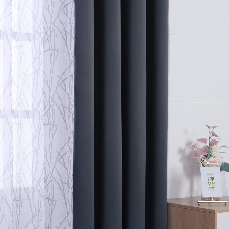 Ensemble de 4 panneaux de rideaux transparents 2 pièces avec rideaux occultant avec œillets, 54 x 84 po / panneau, gris foncé, ensemble de 4 panneaux