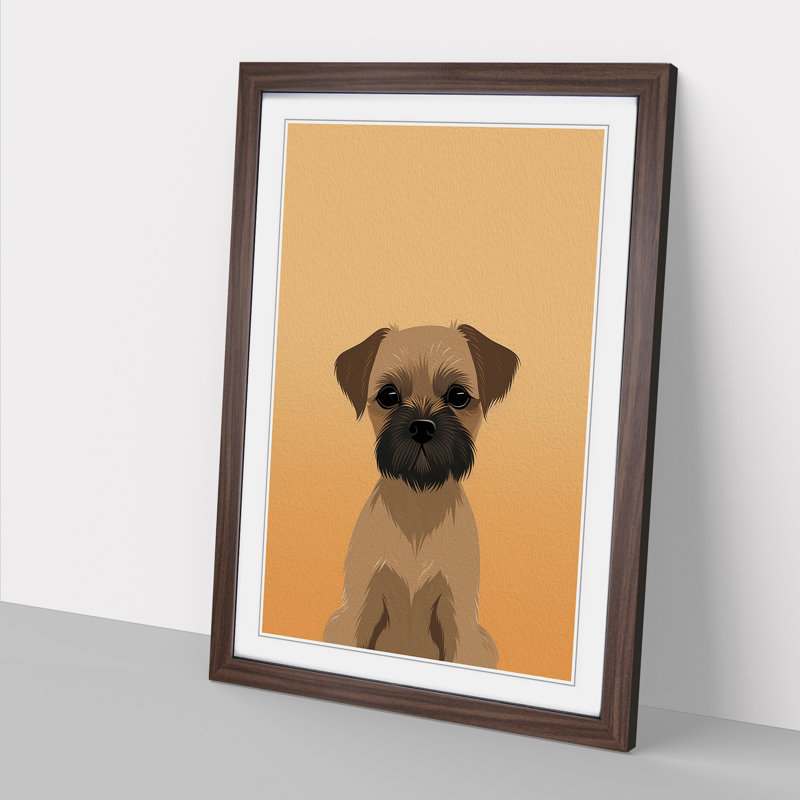 Border Terrier Minimalism - Framed Print, 46cm H x 34cm W x 2cm D, Walnut Framed