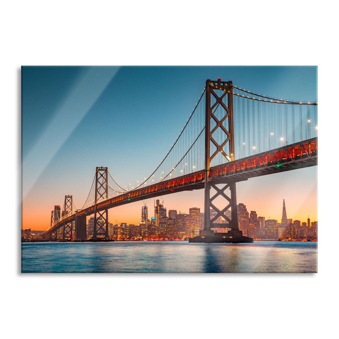 Ungerahmtes Foto auf Glas "Oakland Bay Bridge at Sunset"