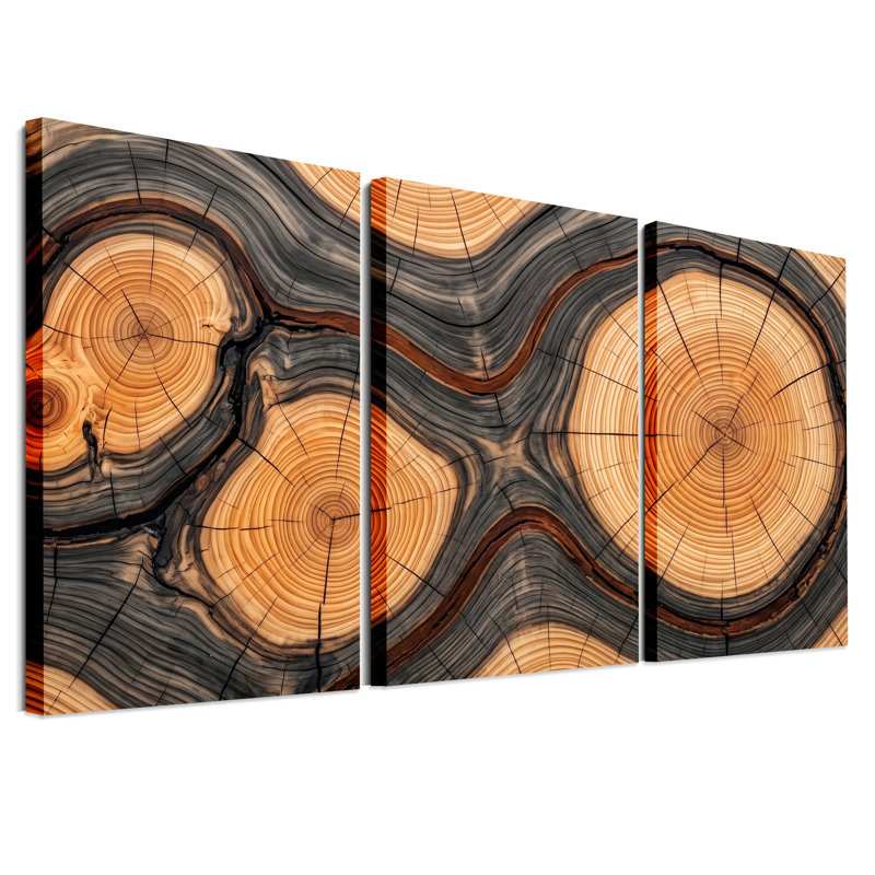 Ensemble de 3 toiles abstraites en forme d'anneau en forme de texture sur fond brun, 18"H x 12"W x 3pcs