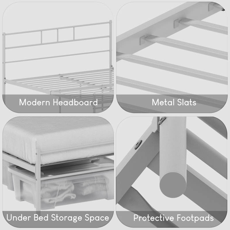 Dorset Metal Bed With Metal Slats & Centre Support Legs, White, Kingsize (5')
