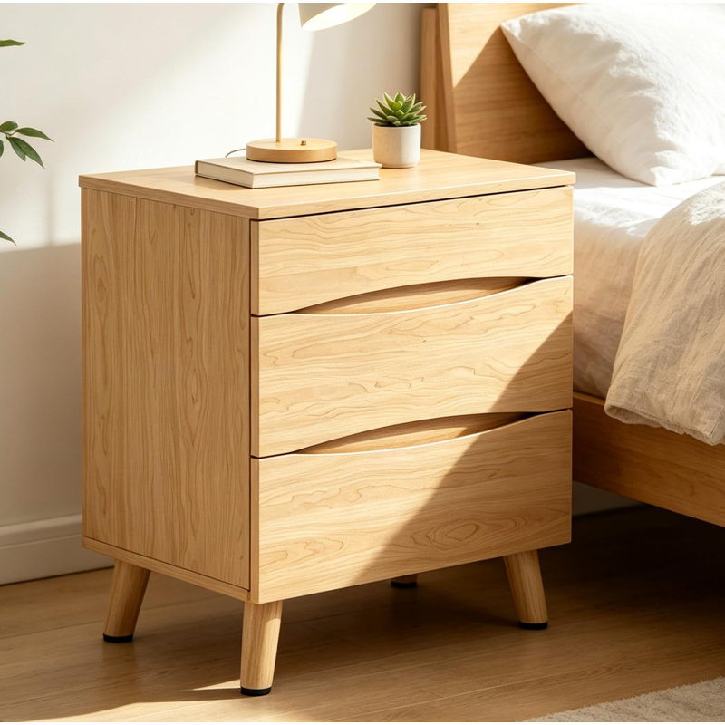 Table de chevet 3 tiroirs, Couleur bois naturel
