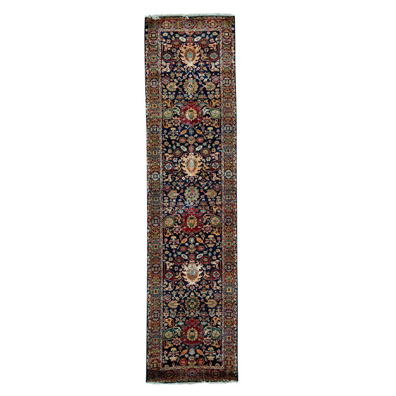 Tapis de couloir oriental bleu / rouge / brun en laine noué à la main 2 pi 6 po x 10 pi 2 po