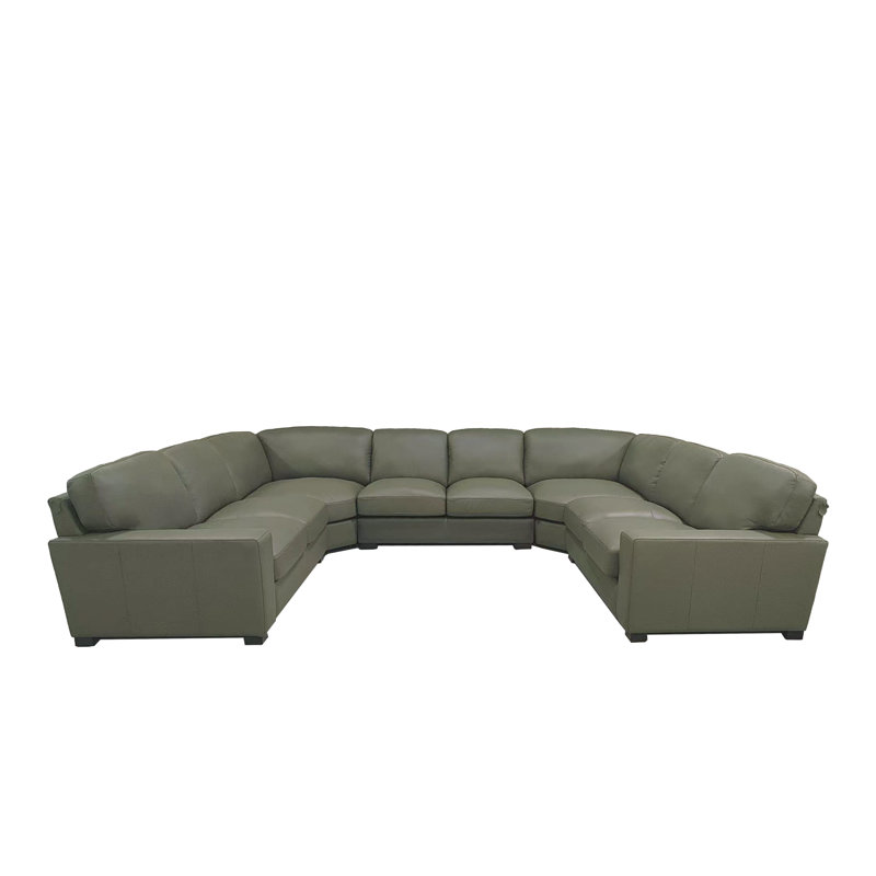 Oversized U-Shaped Brown Geniune Leather Match Sectional Sofa With Deep Seating & Modern Track Arms