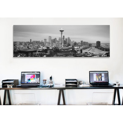 " Seattle Panoramic Skyline Cityscape (Black & White - Evening) " by Unknown Artist