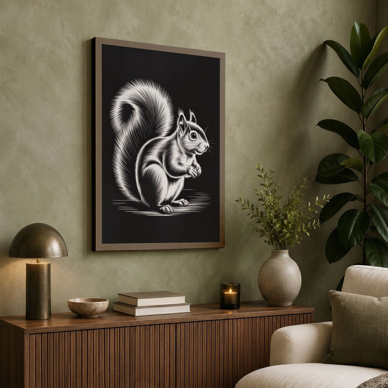Alert Squirrel Minimalist - Wrapped Canvas, 18x12 - 45.7 x 30.5 cm, Cream Border