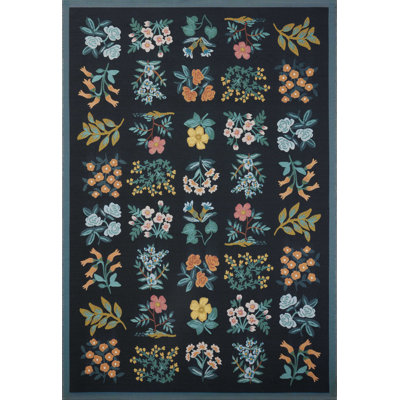 Tapis intérieur / extérieur noir / bleu marine Rifle Paper Co. x Loloi