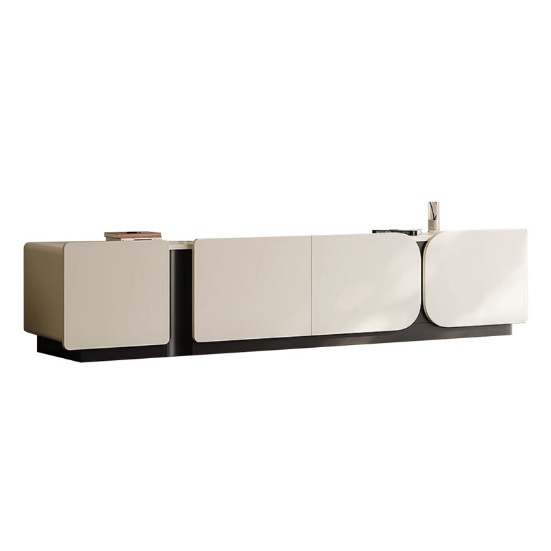 Meuble télé moderne en bois manufacturé blanc, H 16,93 po x L 78,74 po x l 15,75 po