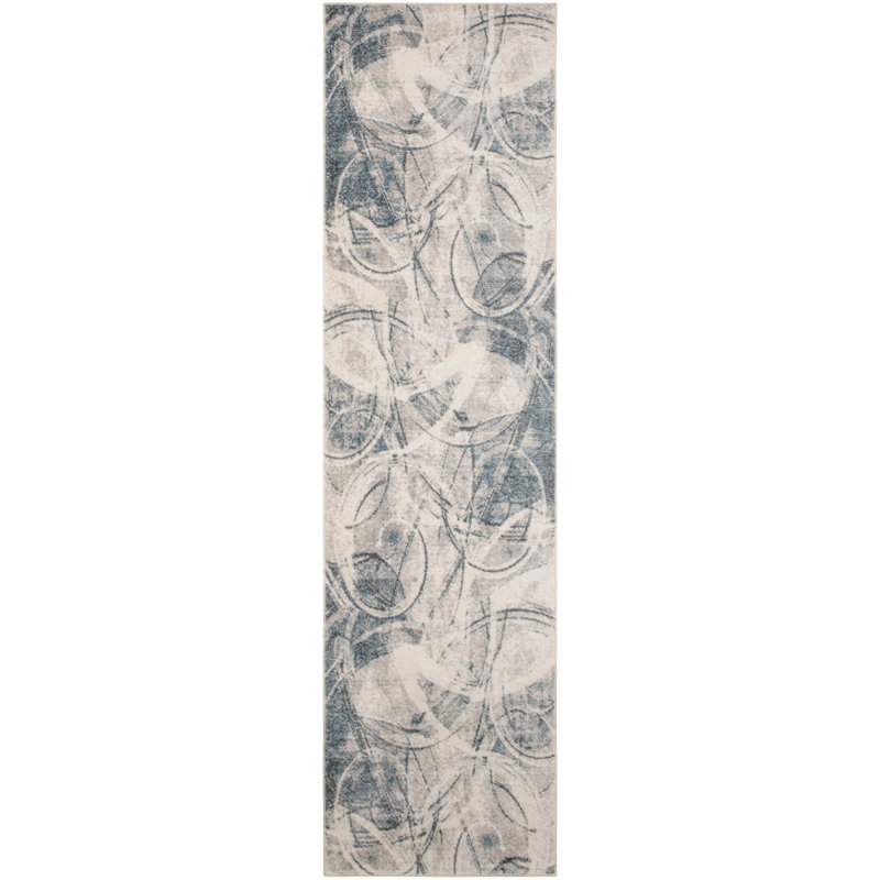 Astra Machine Washable Silver Blue Modern Indoor Rug, Runner 2' x 6'
