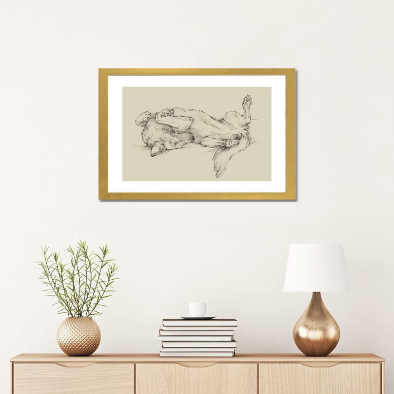 «Dog Tired I» par Ethan Harper - reproduction d'art, H 16 po x l 24 po x P 1 po, Papier encadré doré, Blanc