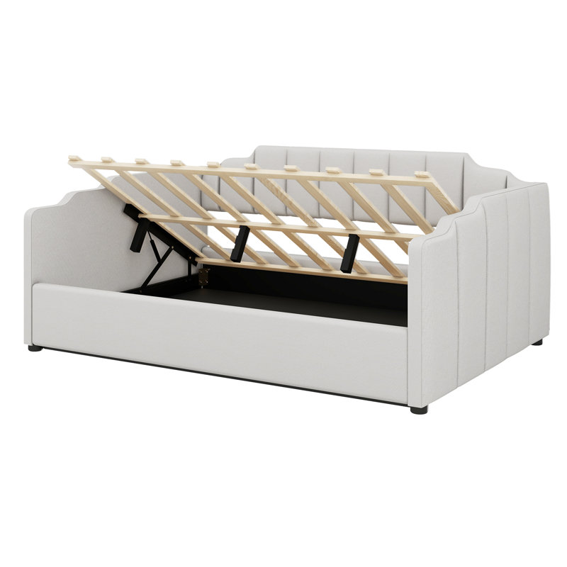 Lit de jour rembourré avec rangement inférieur, Beige