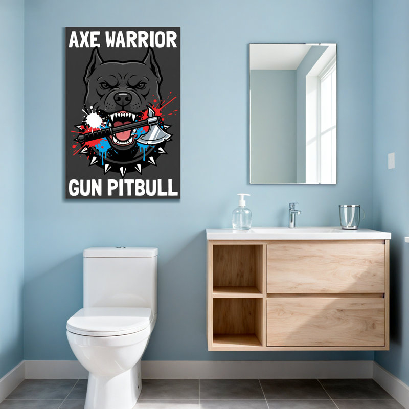 Animals Axe Warrior Gun Pitbull Dog With Axe, 40" H x 28" W