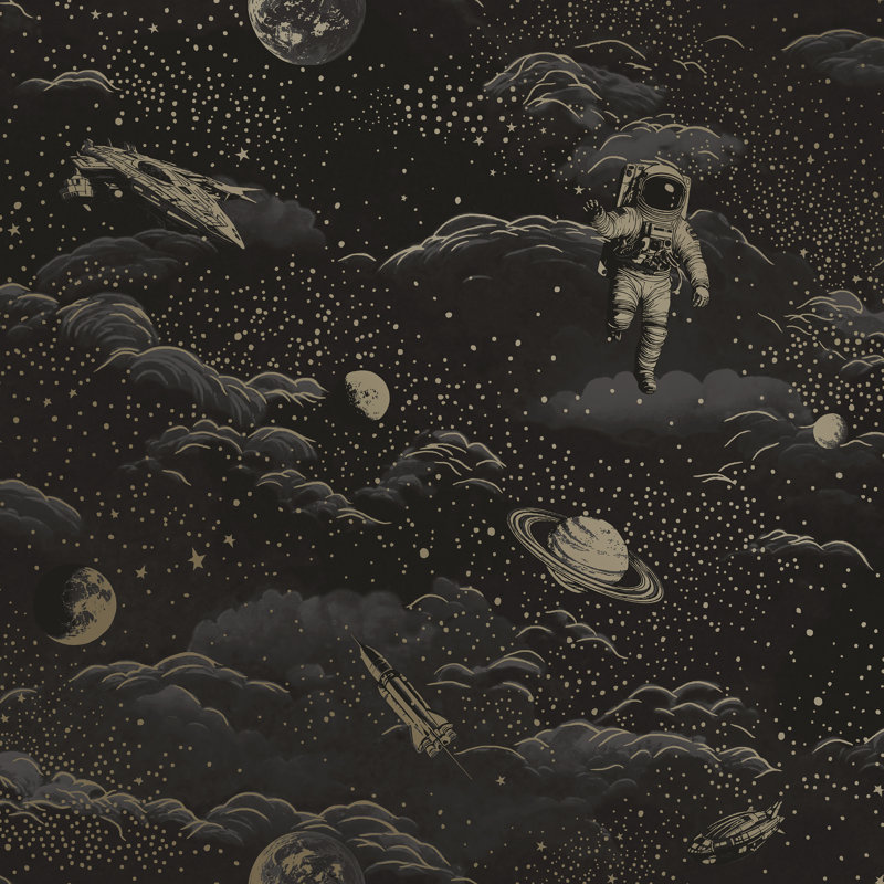 Lost In Space 10.05m x 53cm Matte Wallpaper Roll, Black Gold