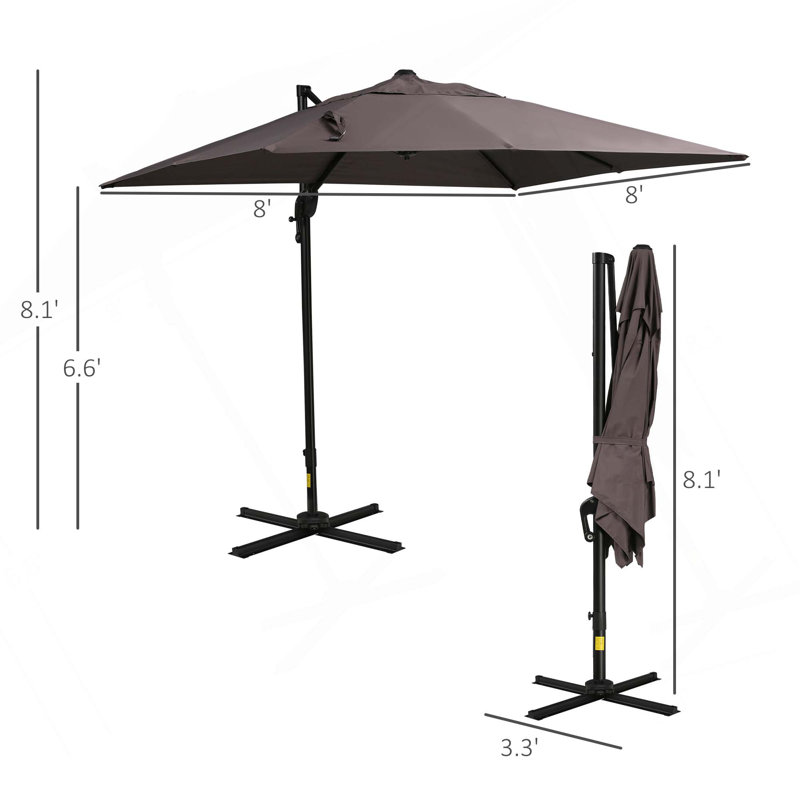 Parasol de patio en porte-à-faux 8 pieds Outsunny