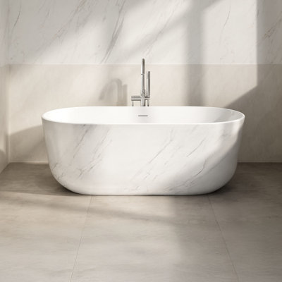 Sofia 59 in. Freestanding Bathtub in Carrara Marble Finish