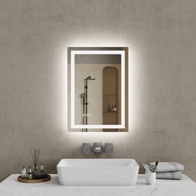 Miroir de salle de bain à DEL avec miroir de salle de bain en verre trempé anti-buée