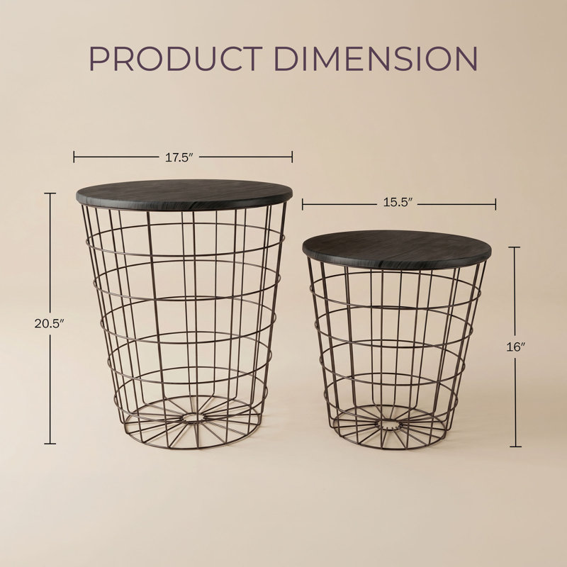 Ensemble de 2 tables de bout gigognes Lavish Home avec paniers de rangement, noir, Noir
