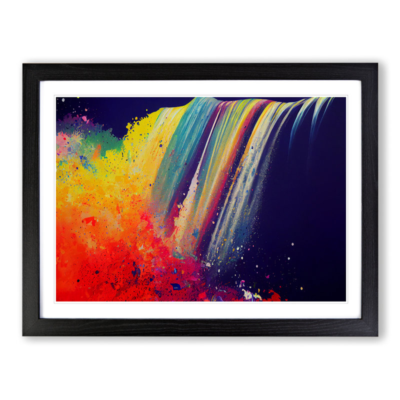 Waterfall Splatter Vol.1 Abstract - Single Picture Frame Print, Black, 46cm H x 64cm W