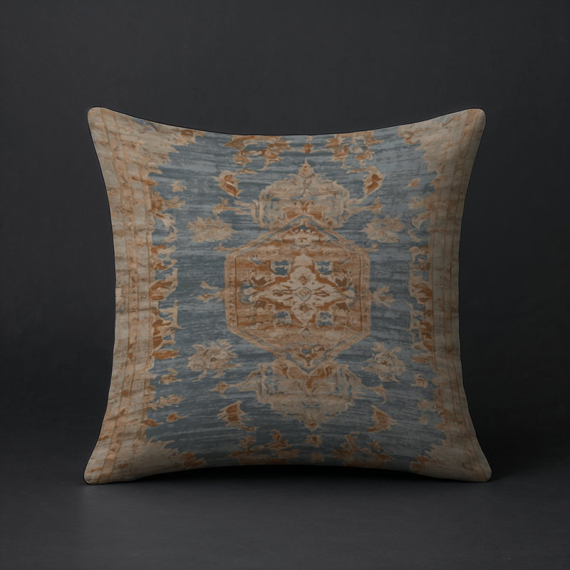 Coussin décoratif intérieur et extérieur Modern, Gris / jaune / bleu oriental, Carré 16 po