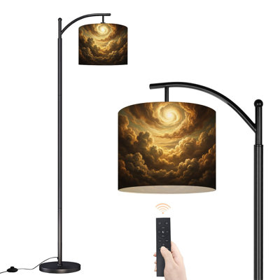 Arc Floor Lamp Swirling Golden Cloudscape Radiant Light Center Floor Lamps with Remote LED Lights Adjustable Lamp Shades Tall Standing Lamps for Reading Office Living Room
