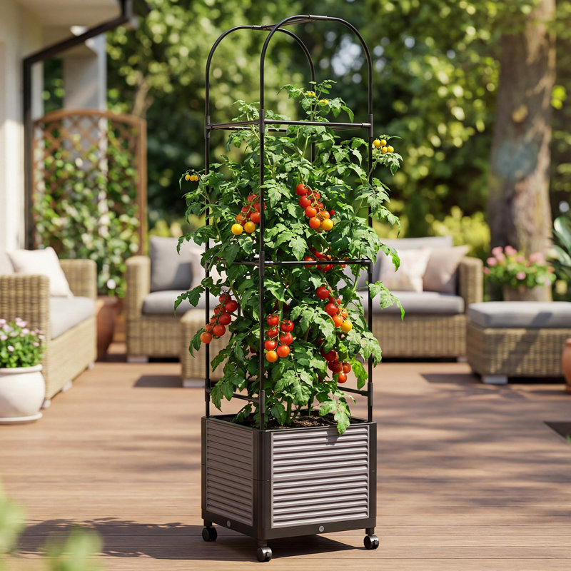 Carlinda Raised Garden Bed Planter Box With Wheels,Tomato Cage Planter With Trellis