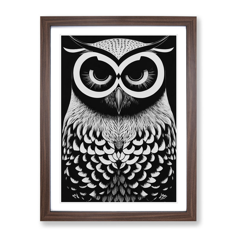 Owl in Monochrome - Framed Print, 46cm H x 34cm W x 2cm D, Walnut