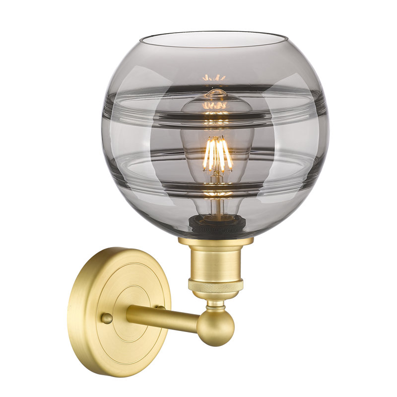 Applique murale 8 lumières Edison Bienes, Or satiné, Gris fumée clair, H 12,13 po x l 8 po x P 8,5 po