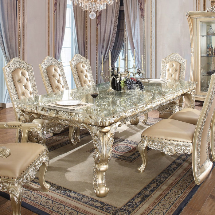 Table de salle à manger ACME, finition argent champagne