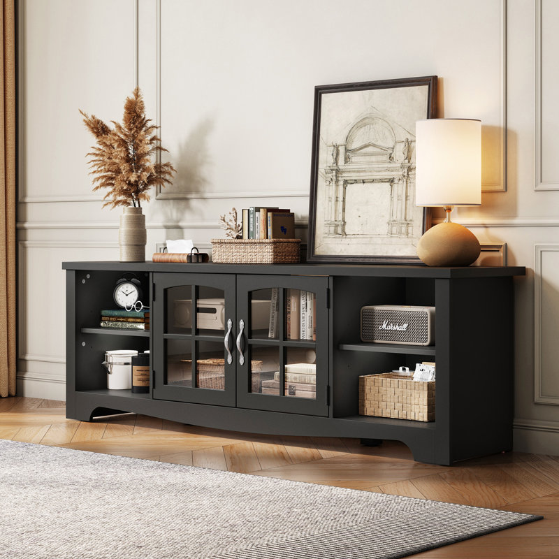 Meuble télé 66 po pour téléviseur de 75 po ou moins Callison avec rangement spacieux et tablettes réglables, Noir