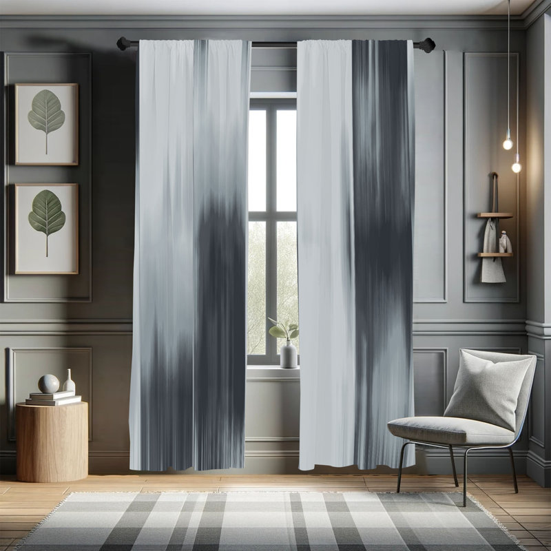 Microfiber Floral Semi-Sheer Rod Pocket Curtain Panels, 28" W x 63" L, Dark Gray