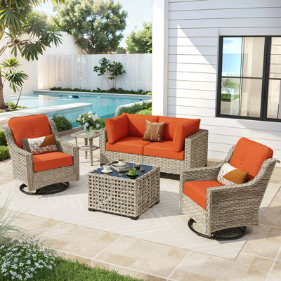 6-Piece Outdoor Patio Furniture Set, All - Weather Wicker Swivel Chairs with Thick Padded Cushions, Love Seat & Coffee Table for Garden, Backyard & Poolside