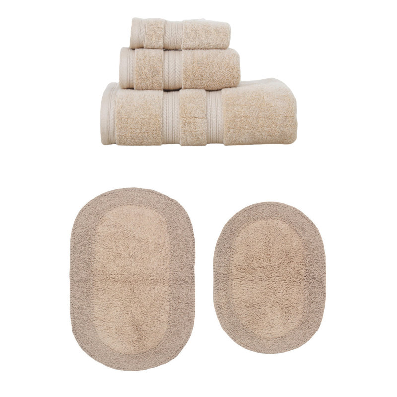 Ensemble de serviettes 3 pièces et 2 tapis de bain 2 pièces Brunk Collection (ensemble de 5), Lin