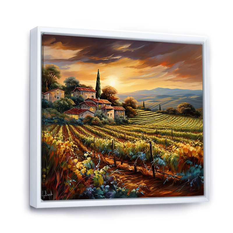«Vineyard Charm», art liquide vif I, Cadre flottant blanc, H 36 po x l 36 po x P 1,5 po