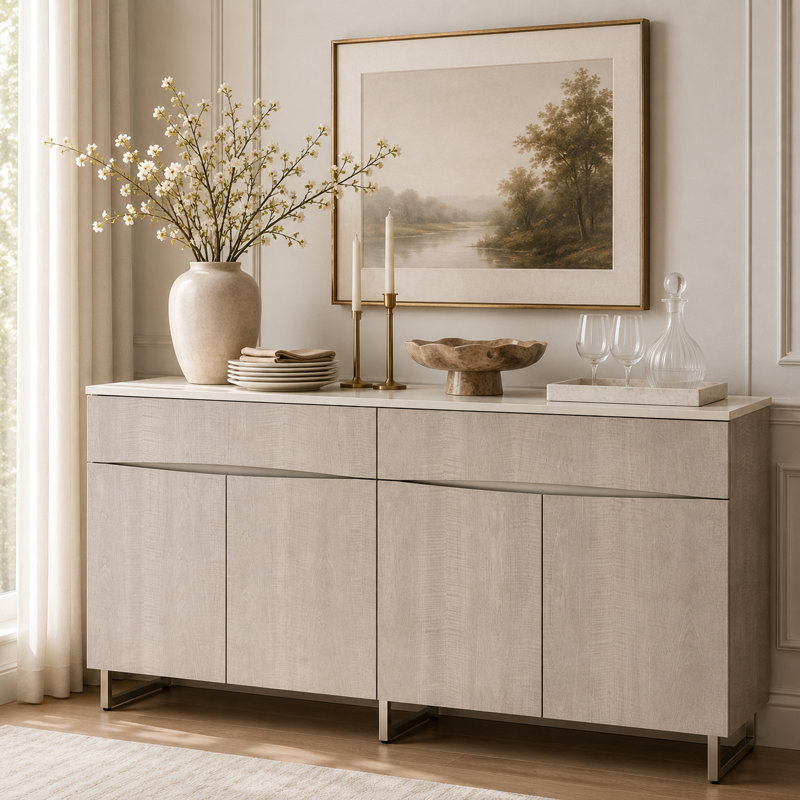 Marin Sideboard with Cabinets and Drawers - Greige