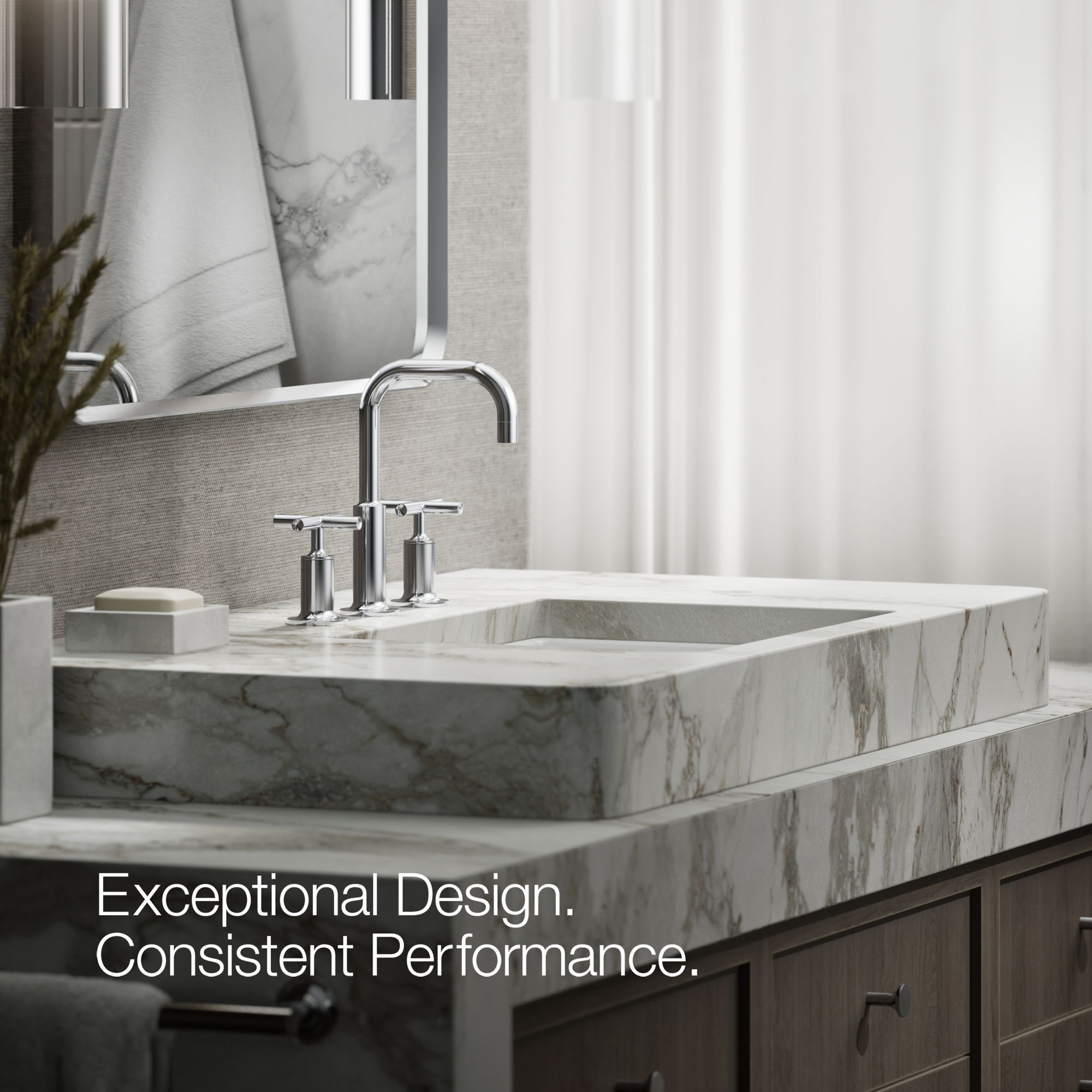 Kohler Purist Widespread Bathroom Faucet with Pop-Up Drain Assembly, 3-Hole High Arc Cross Handle Bathroom Sink Faucet, 1.2 gpm