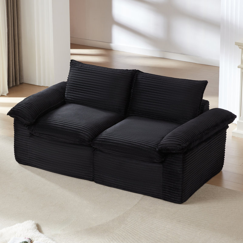 Causeuse moderne moelleuse en velours côtelé pour salon, appartement ou bureau, Noir